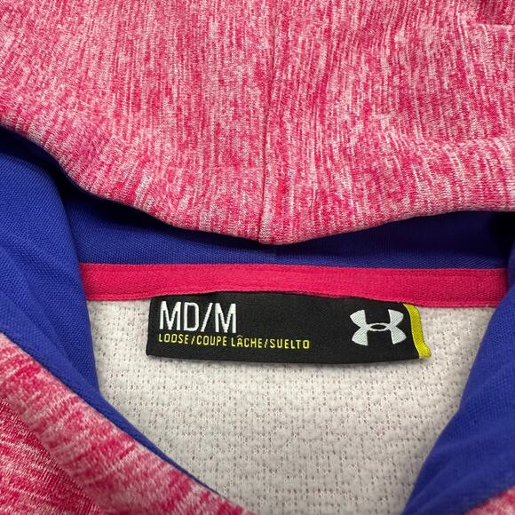 Under Armour‎ Pink Blue Womens M Loose Big Brand Logo Oversized Pullover Hoodie - Picture 4 of 8